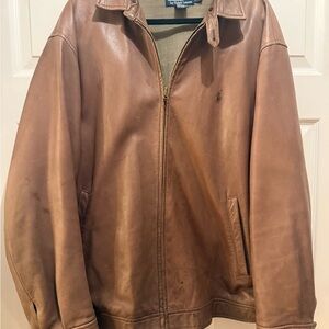 Ralph Lauren Tan Leather Bomber Jacket